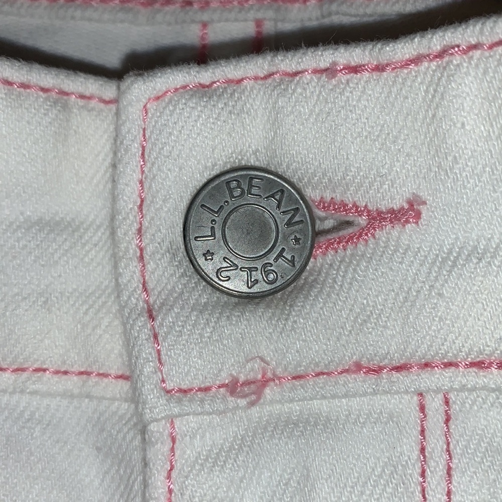 L.L. Bean White Jeans: Pink Stitching accents, Ribbon belt, Bootcut & Wider Leg - Picture 6 of 12